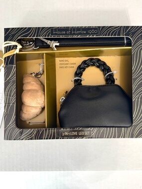 House Of Harlow 1960 3 pce Love Leo Set-Blk Nano Bag, Croissant Charm, Paris NWT